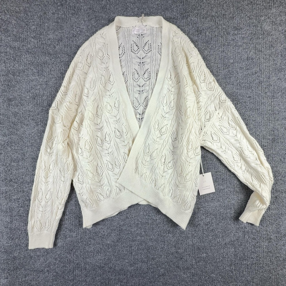 LC Lauren Conrad Cardigan Sweater Womens XL White Open Knit Dolman Sleeve‎
